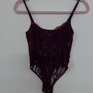 Burgundy Lace Detail Fitted Bodysuit