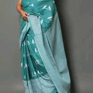 Beautiful Sea Green Cotton Malmal Saree🥳🥳