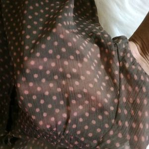 polka dots puffy sleeve sheer top