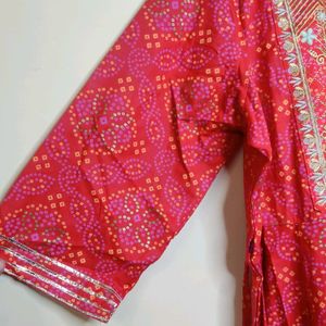 Bhandhini Print Red Anarkali Type Kurta