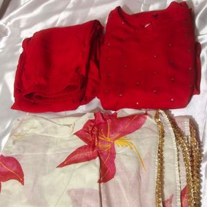 Red Kurta Set And Dupatta