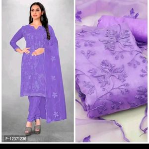 Purple Organza Dress Material Set Unstiched