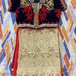 DESIGNER RED RICH SAREE STITCHED VELVET  BLOUSE