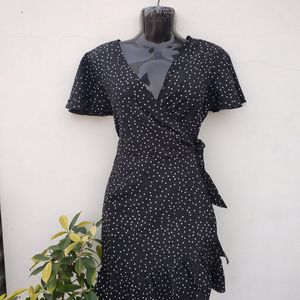 Relipop Polka Dot Black Wrap Up Dress