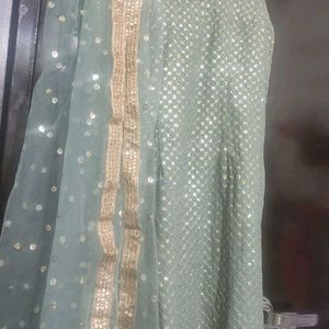 Greenish Grey Sharara Suit & Dupatta 34 Bust