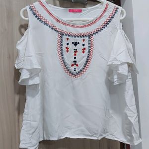 White Breezy Cold Shoulder Top