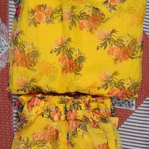 Yellow Orange Printed Kurta Set