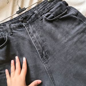 Grey High Waist Flared Denim