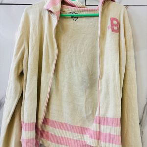 White Sweater With Pink Lining