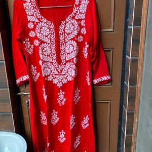 Blood Red Beautiful Chikankari Kurta With Handwork