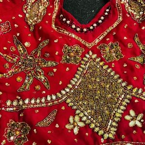 Red & Gold Fishcut Lehenga