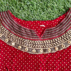 Maroon-red Polka Printed Regular Tunic