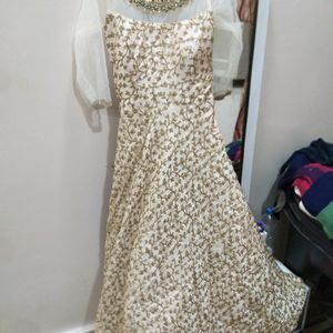 Party Wear Gown With Net Neck