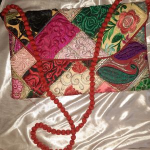 Pretty Embroidered Multicolour Clutch/sling Bag With  Big Storage