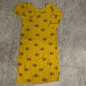 Branded Yellow Printed Kurta