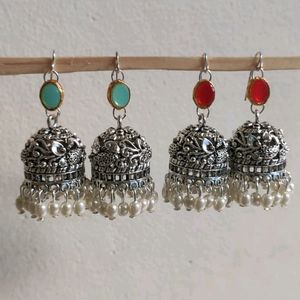 Blue And Red Lucky Stone Jhumka