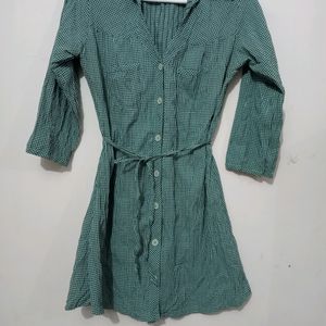 Women Green Check Tunic With Front Opening