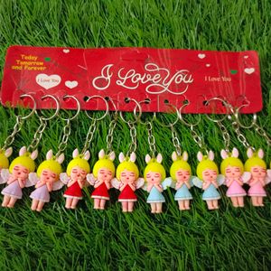 Set Of 12 Cute Doll Design Keychains