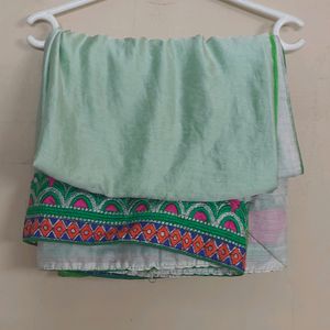 Florescent Green Saree With Stitched Blouse