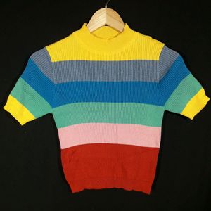 Multi Color Stripes High Neck Top ( Women's )