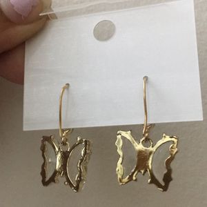 Clear Butterfly With Gold Dangling Earrings