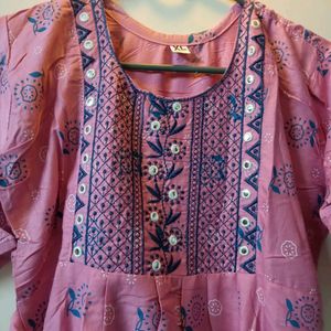 Pink Rayon Print Kurta For Women