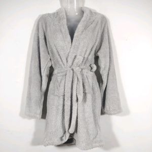 Grey Fur Hoodie Bath Robe Dress (Women's)