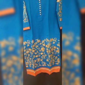 Blue Floral Design Kurta With Orange Pant