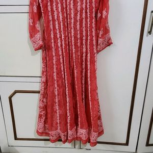 Beautiful Chikan Anarkali Rust Red Kurta