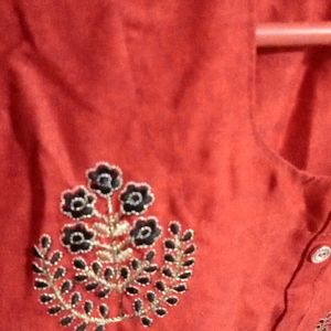 Orange Embroidery work kurta