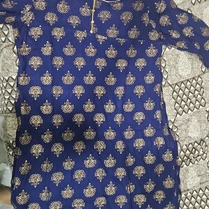 Navy Blue Kurti With Golden Embroidery