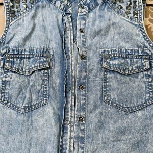 Blue Denim Jacket Cut Sleves