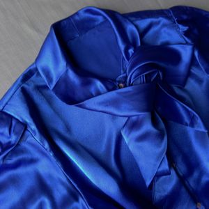 New Premium Satin Royal Blue Bow Shirt