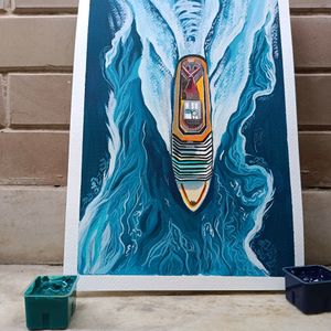 Cruise Seascape Painting On A4 Sheet