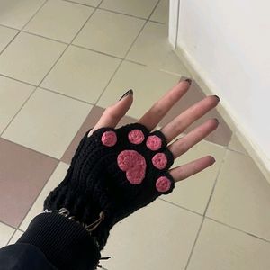 Crochet Black Cat Paw Gloves