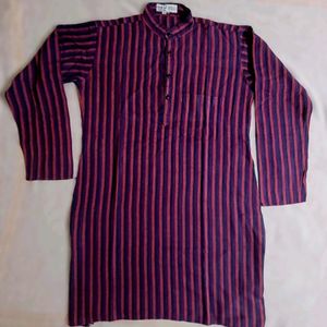 Khadi Men Purple & Pink Striped Straight Kurta