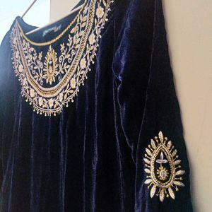 Embroidery Velvet Kurta With Free Tote Bag