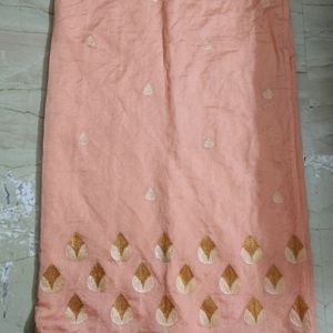 Peach Colour Saree (Unstitched Blouse)