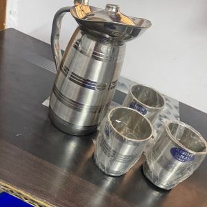 Steel Jug And 3 Glass Set