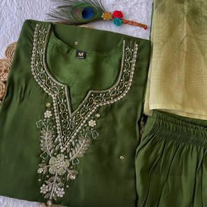 Premium Roman Silk Suit Set For Women