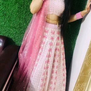 Pink Padded Flared Designer Lengha Choli Bridal