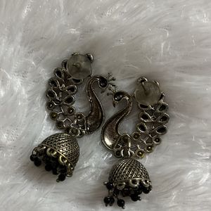 Silver Oxidised Peacock Earring