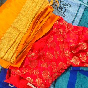 New Silk Saree With Designer Red Blouse