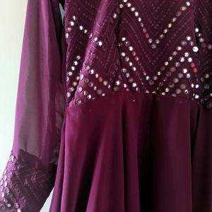 Mirror Embroidered Kurti With Worked Shawl