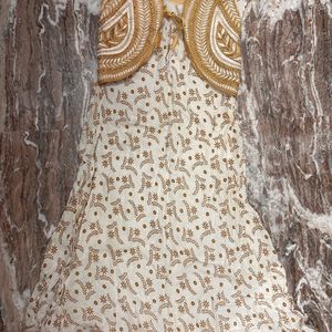 Festive Wear Gold Offwhite Anarkali With Coat