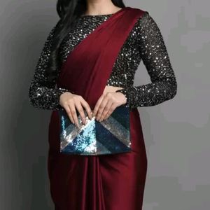 Maroon & Black Sequenced Satin Saree