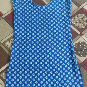 Blue  Puff Sleeve Cotton Short Kurti