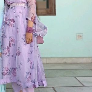 Lavender Tissue Anarkali Suit