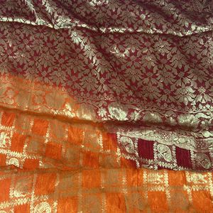 Orange And Maroon Colour Saree