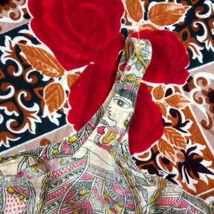 Strip Shoulder Madhubani Art Print Kurta